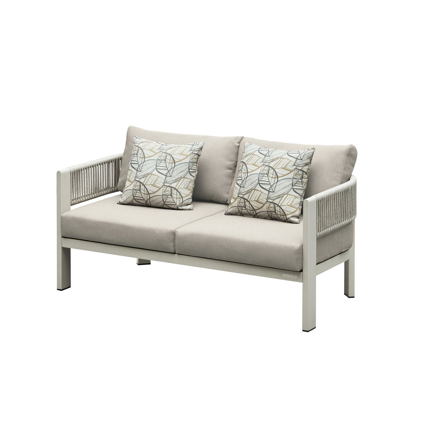 HIGOLD Bala Patio Double Sofa with 4.72" Thick Cushions Aluminum Metal Frame Rattan Rope Outdoor Conversation Chair for 2 people, Beige
