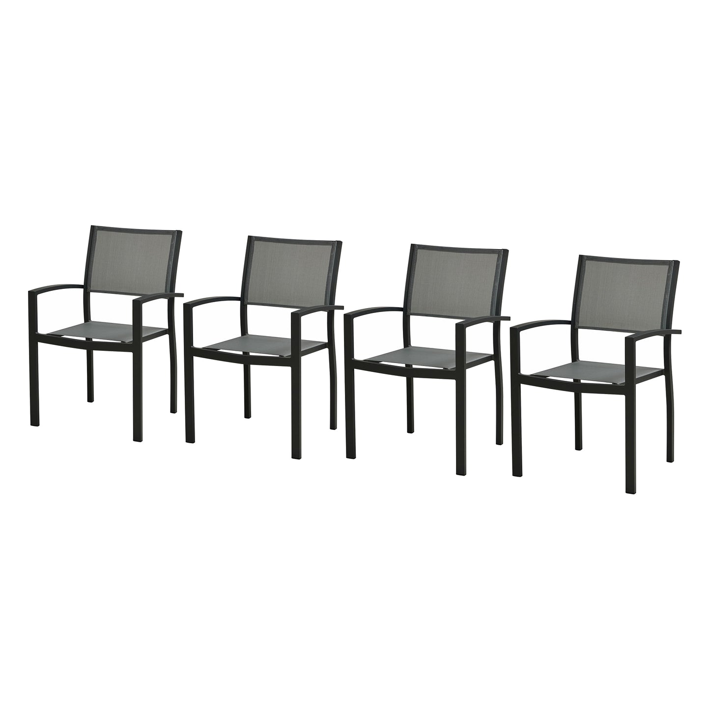 HIGOLD Heck 4 Pieces Patio Dining Chairs Stackable Textilene Furniture Aluminum Frame Outdoor Chairs All Weather Use for Backyard Kitchen Deck , Black