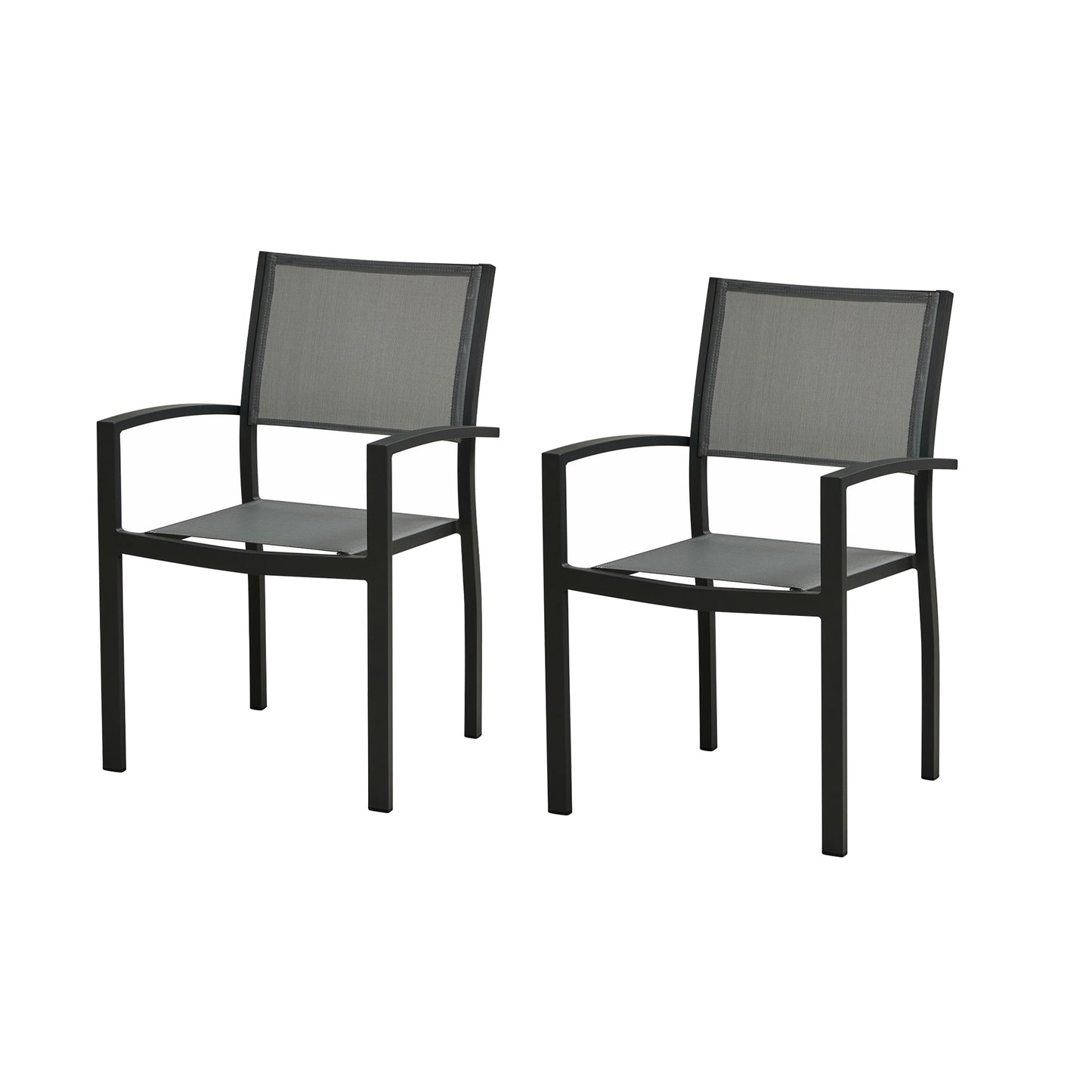 HIGOLD Heck 2 Pieces Patio Dining Chairs Stackable Textilene Furniture Aluminum Frame Outdoor Chairs All Weather Use for Backyard Kitchen Deck , Black