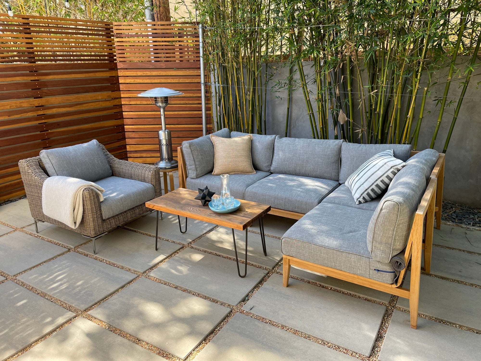 Outdoor furniture showroom in a peaceful Los Angeles yard