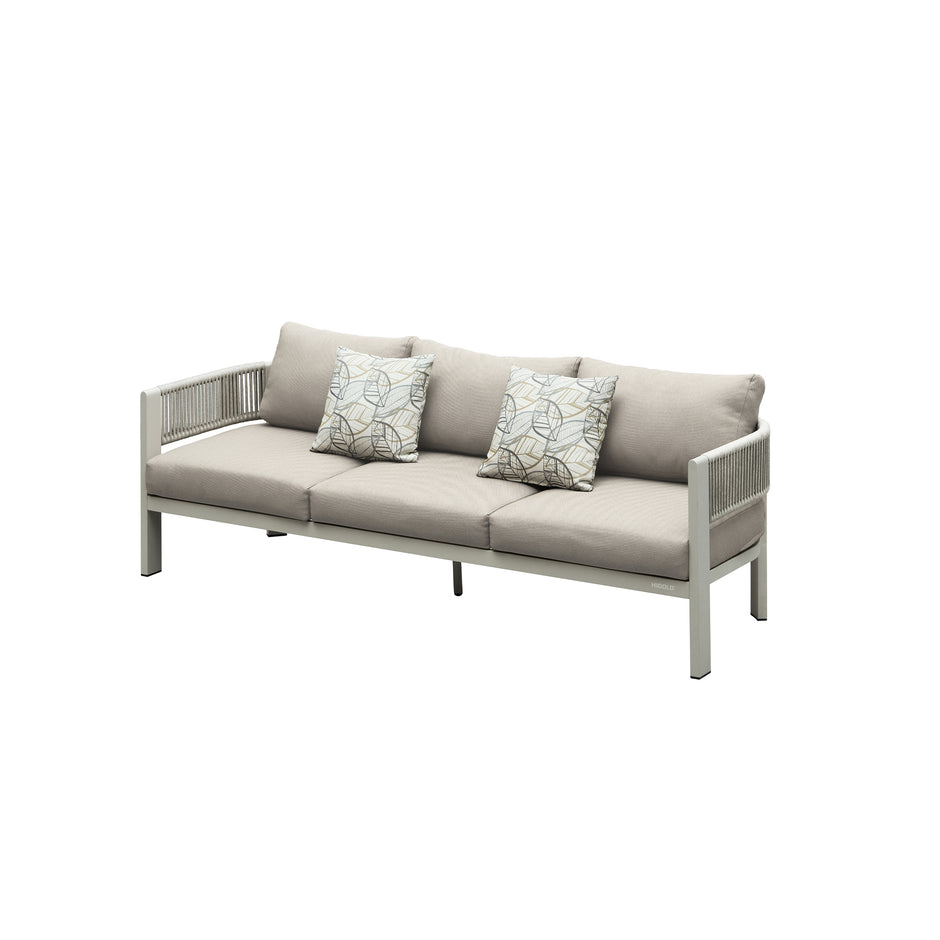 HIGOLD Bala Patio Three Seater Sofa with 4.72" Thick Cushions Aluminum Metal Outdoor Sectional Furniture Rattan Rope Design Chair for 3 people, Beige
