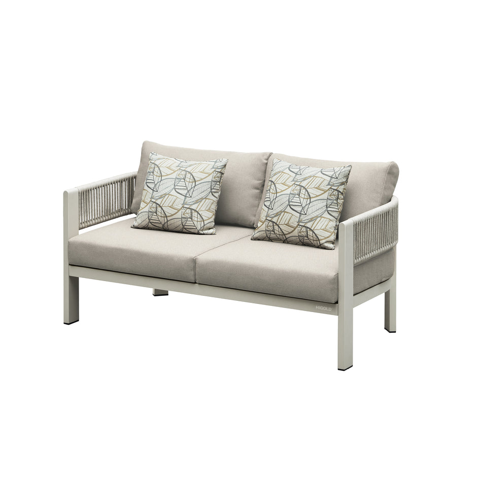 HIGOLD Bala Patio Double Sofa with 4.72" Thick Cushions Aluminum Metal Frame Rattan Rope Outdoor Conversation Chair for 2 people, Beige