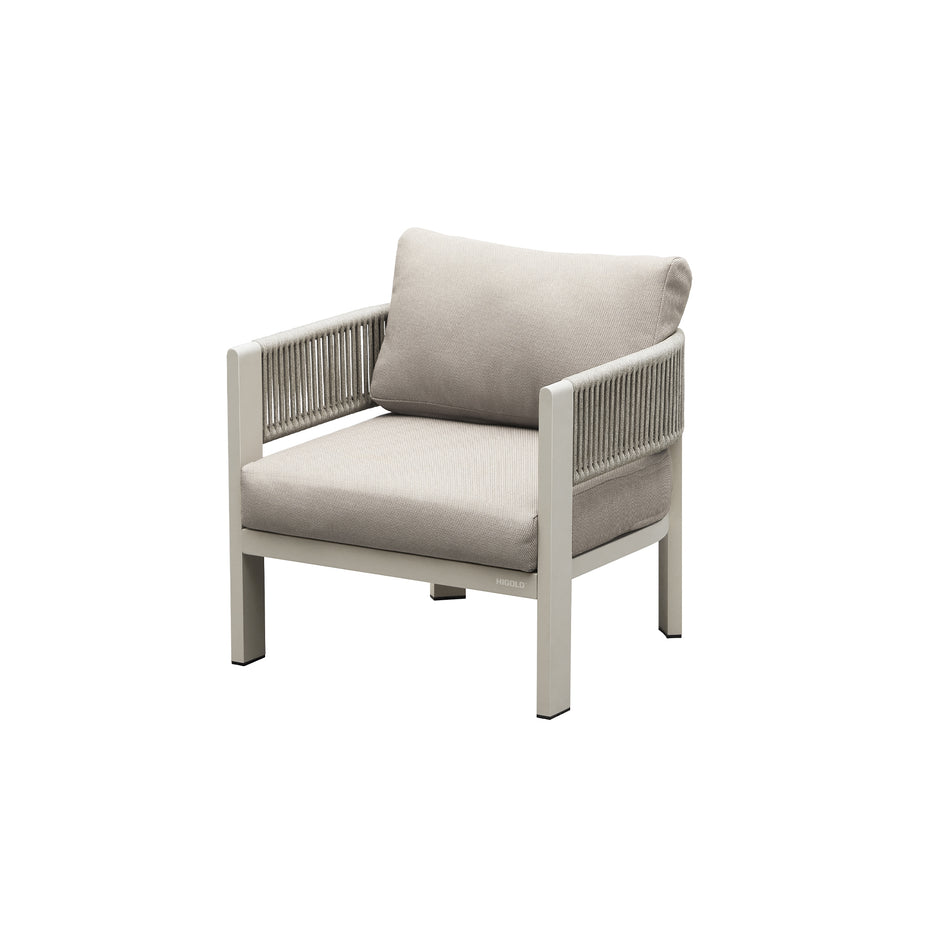 HIGOLD Bala Patio Single Sofa with 4.72" Thick Cushions Aluminum Metal Frame Rattan Rope Outdoor Conversation Chair, Beige