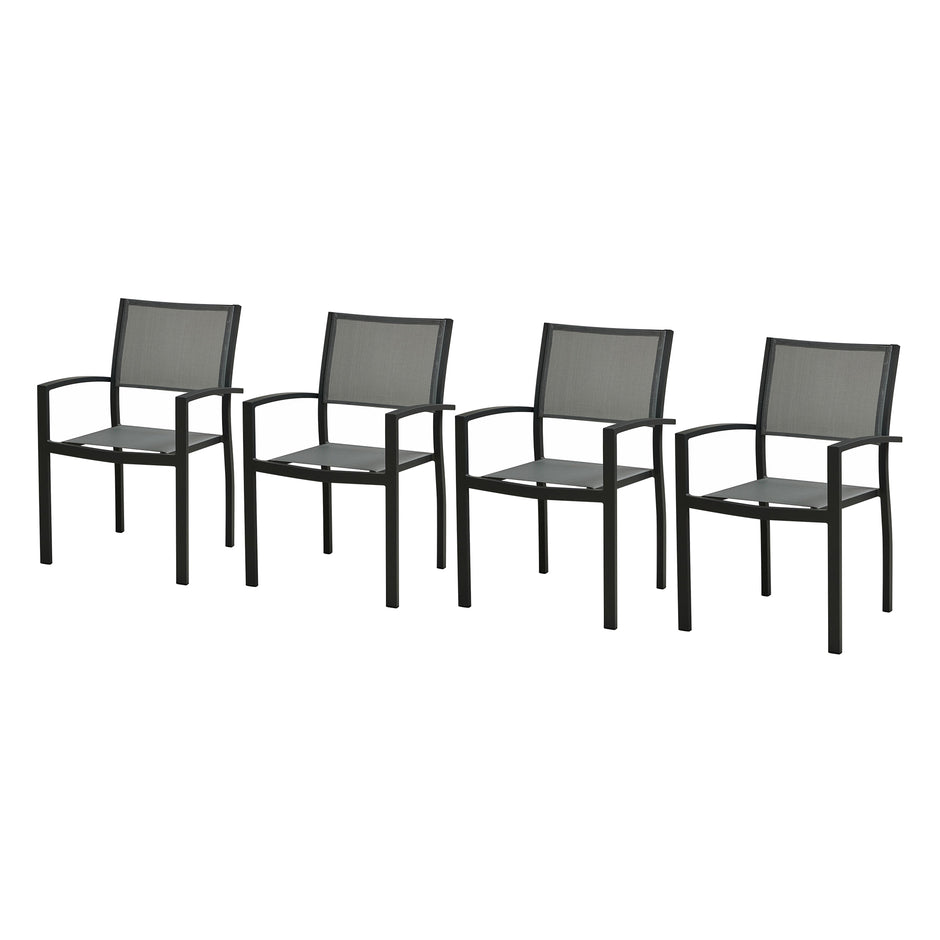 HIGOLD Heck 4 Pieces Patio Dining Chairs Stackable Textilene Furniture Aluminum Frame Outdoor Chairs All Weather Use for Backyard Kitchen Deck , Black