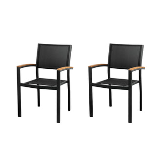 compare product HIGOLD Heck Stackable Patio Dining Chairs Set of 2 Textilene Chairs with Teak Armrest for Garden Deck Aluminum Frame Outdoor Chairs, Black