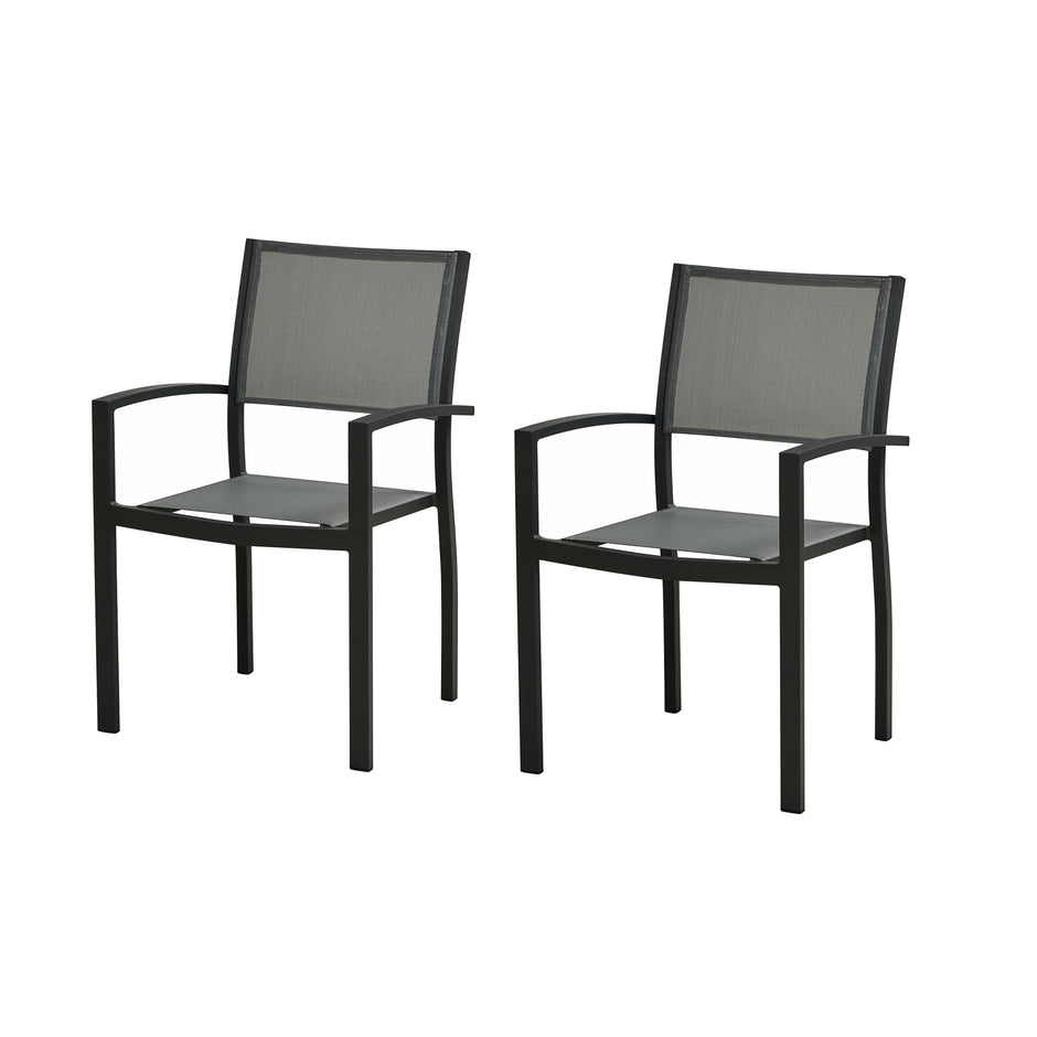 HIGOLD Heck 2 Pieces Patio Dining Chairs Stackable Textilene Furniture Aluminum Frame Outdoor Chairs All Weather Use for Backyard Kitchen Deck , Black