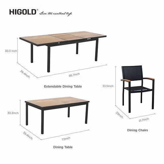 HIGOLD Heck Extendable Teak Outdoor Dining Set for 8-person