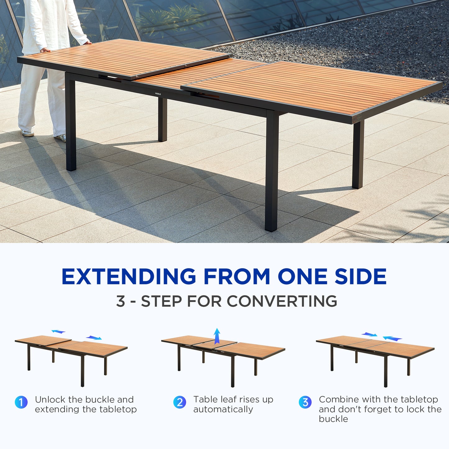 HIGOLD Heck Extendable Teak Outdoor Dining Set for 8-person