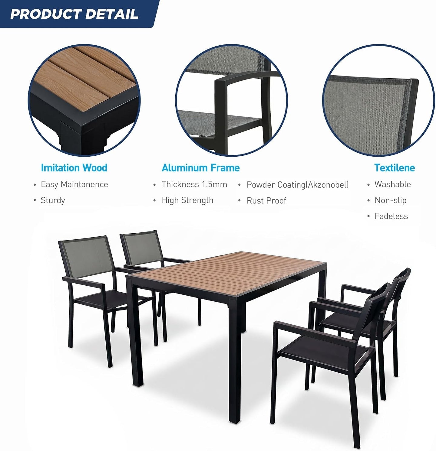 Materialdetails des HIGOLD Auto Gartenmöbel-Sets aus Aluminium, Textilene und Kunstholz