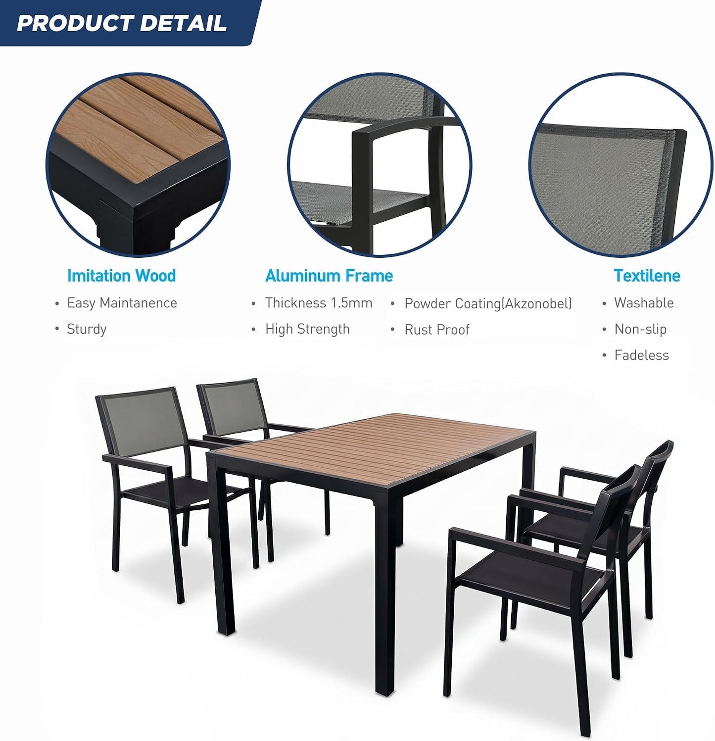 Materialdetails des HIGOLD Auto Gartenmöbel-Sets aus Aluminium, Textilene und Kunstholz