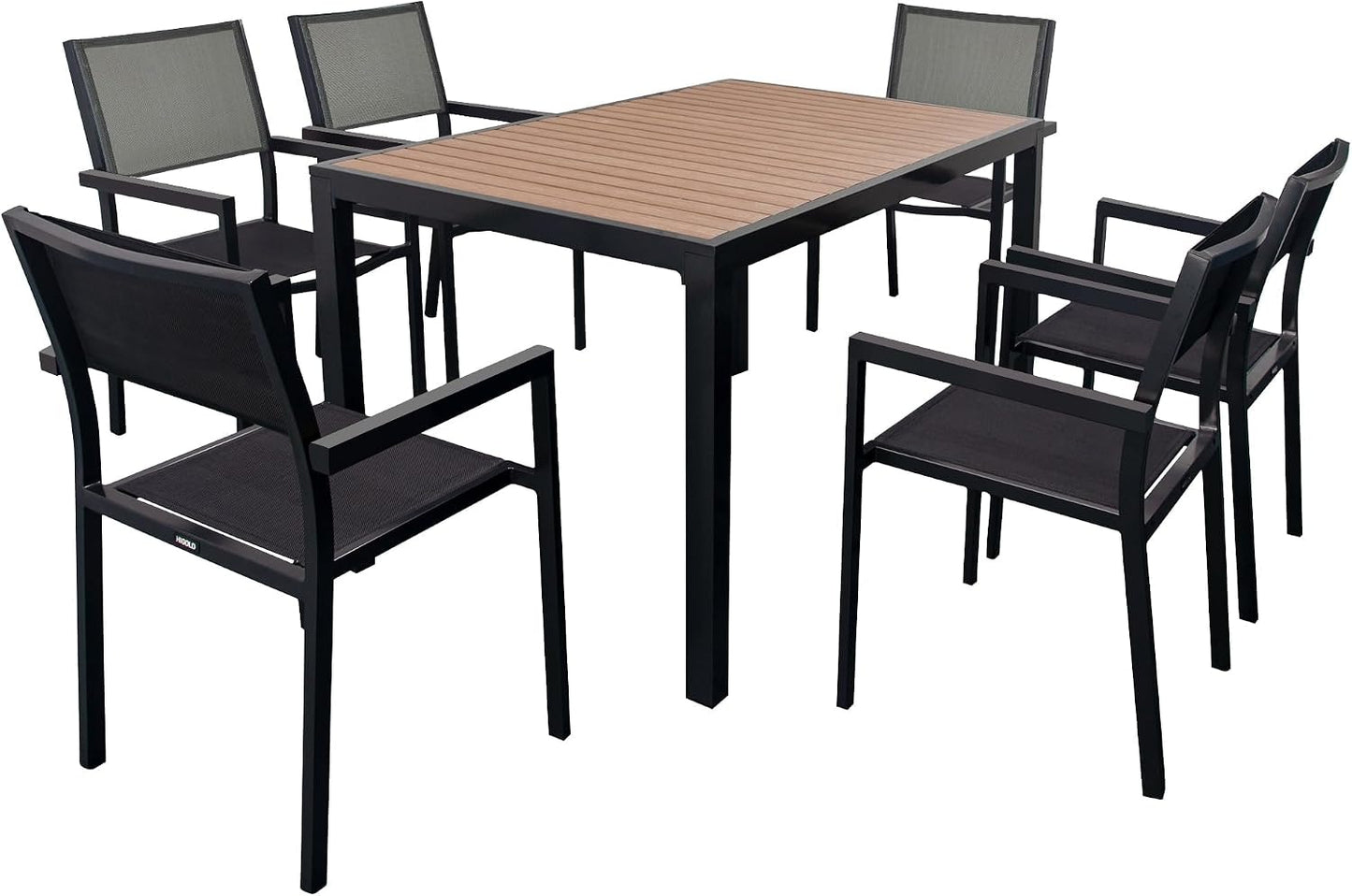 HIGOLD Auto Outdoor-Essgruppe mit Tisch und sechs Textilene-Stühlen