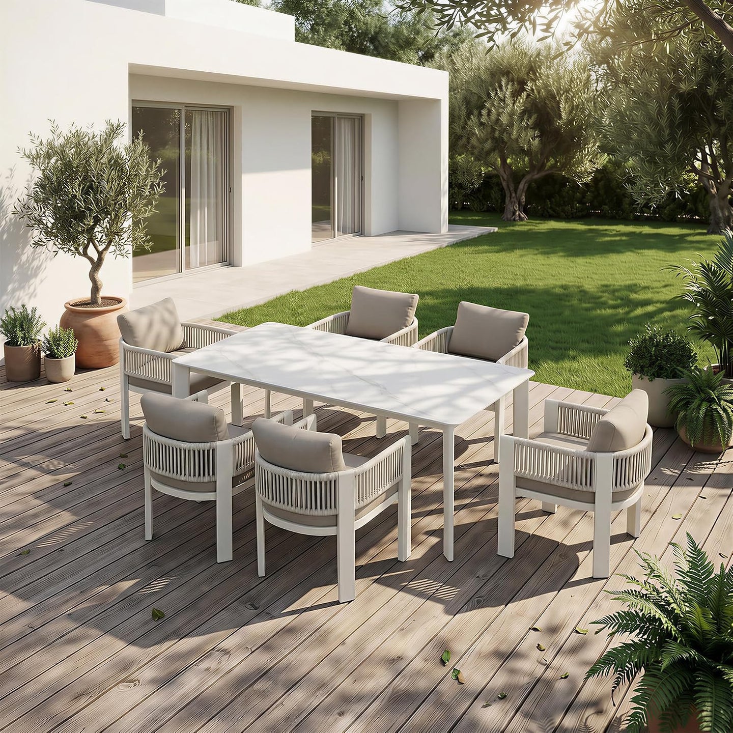 HIGOLD Bala Gartenmöbel-Set mit Tisch und sechs Stühlen in Beige