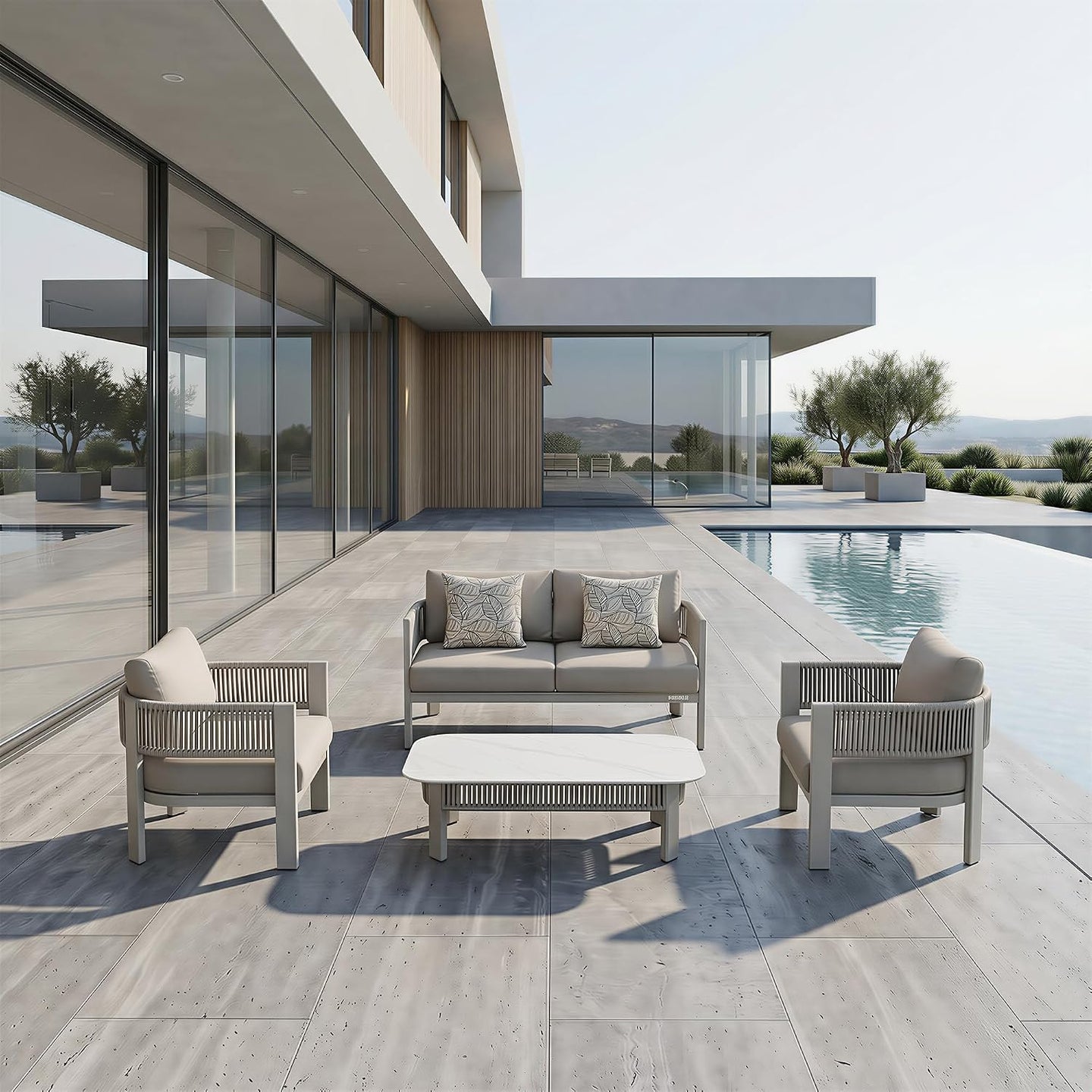 HIGOLD Bala Gartenlounge-Set für 4 Personen in Beige am Pool