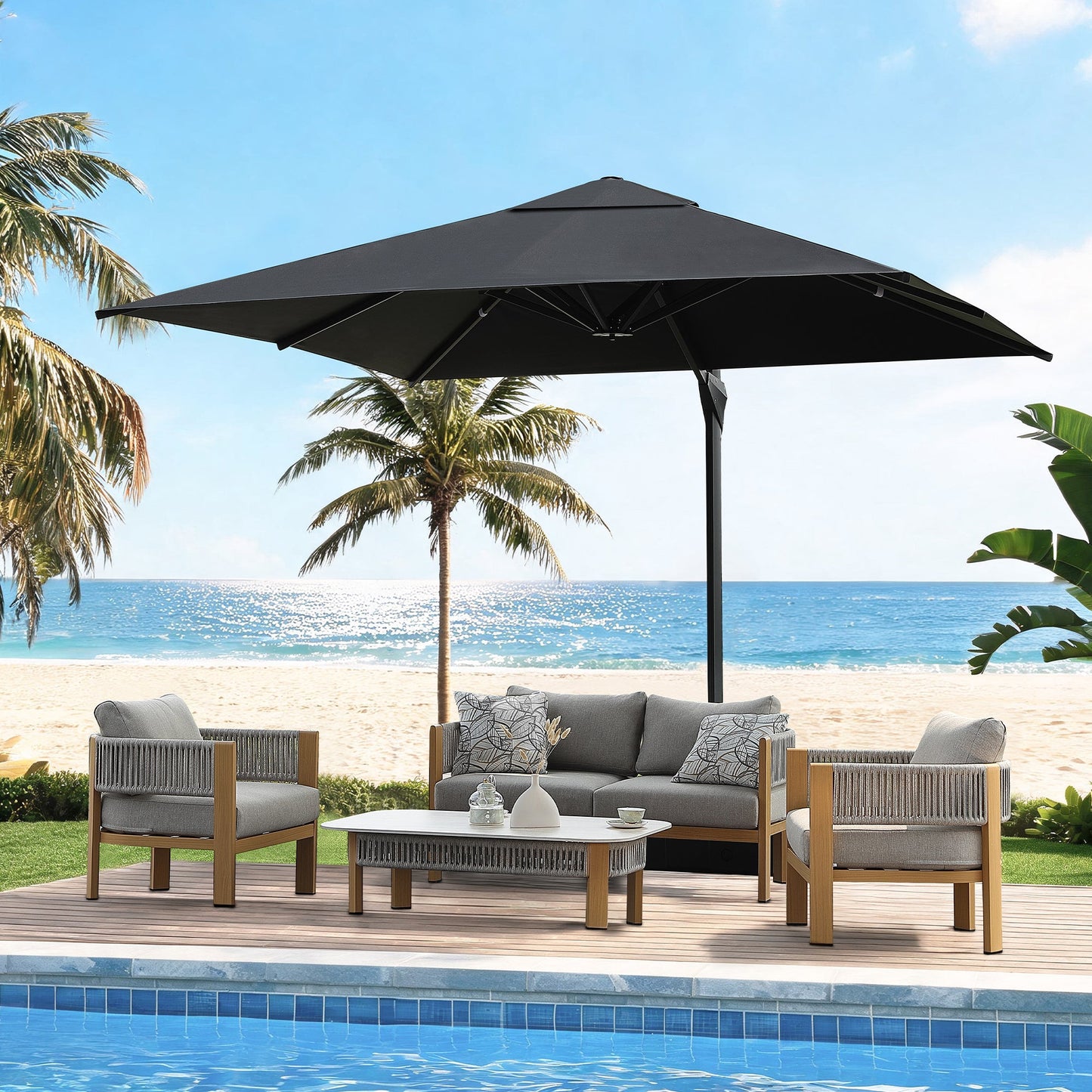 HIGOLD Ampelschirm 300 x 300 cm in Dunkelgrau am Pool