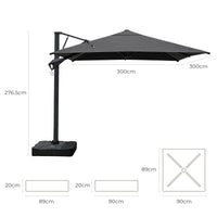 Produktmaße des HIGOLD Ampelschirms 300 x 300 cm