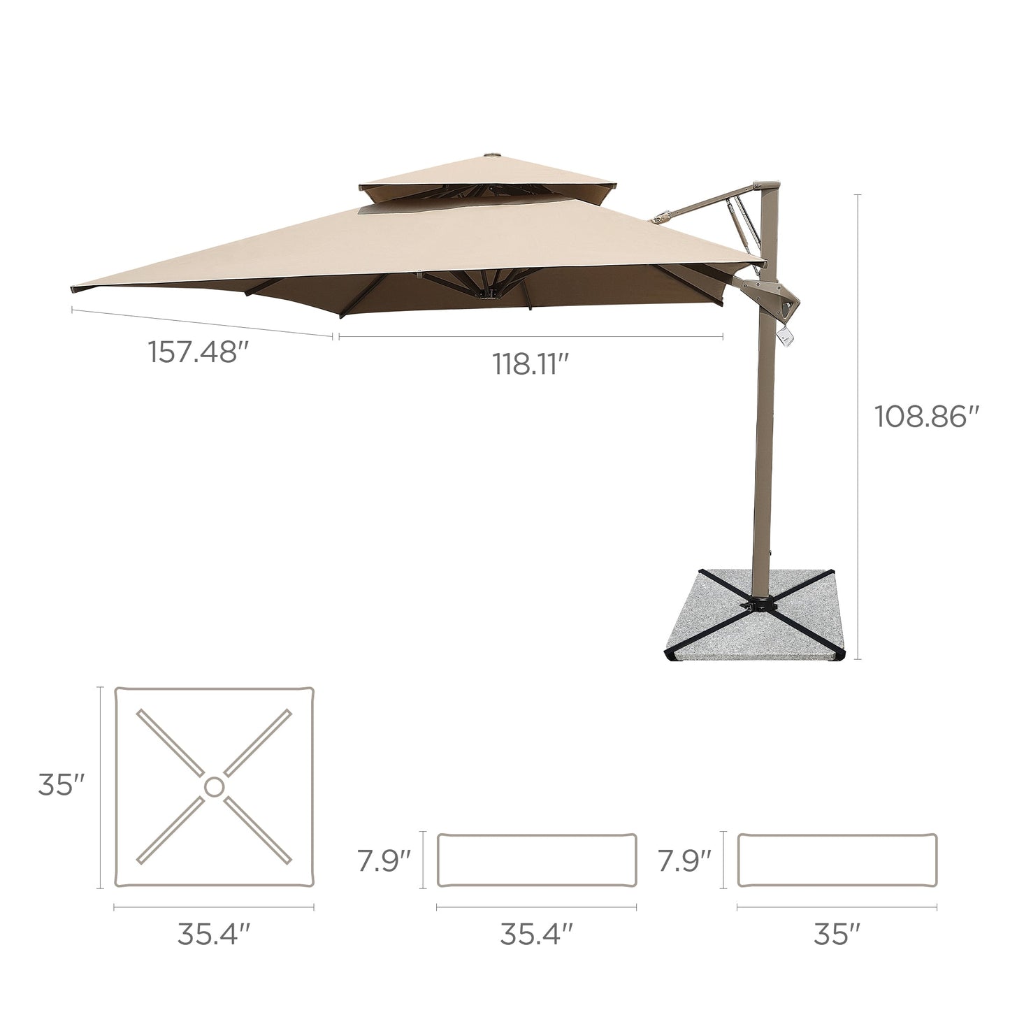 Produktmaße des HIGOLD Ampelschirms 300 x 400 cm