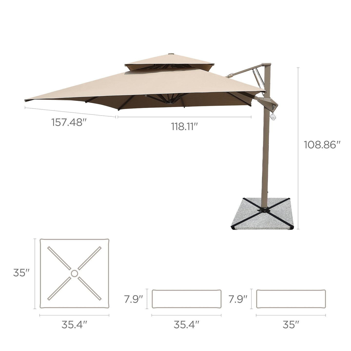 Produktmaße des HIGOLD Ampelschirms 300 x 400 cm
