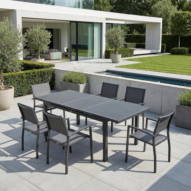 HIGOLD Heck Gartenmöbel-Set für 6 Personen mit Aluminium-Ausziehtisch