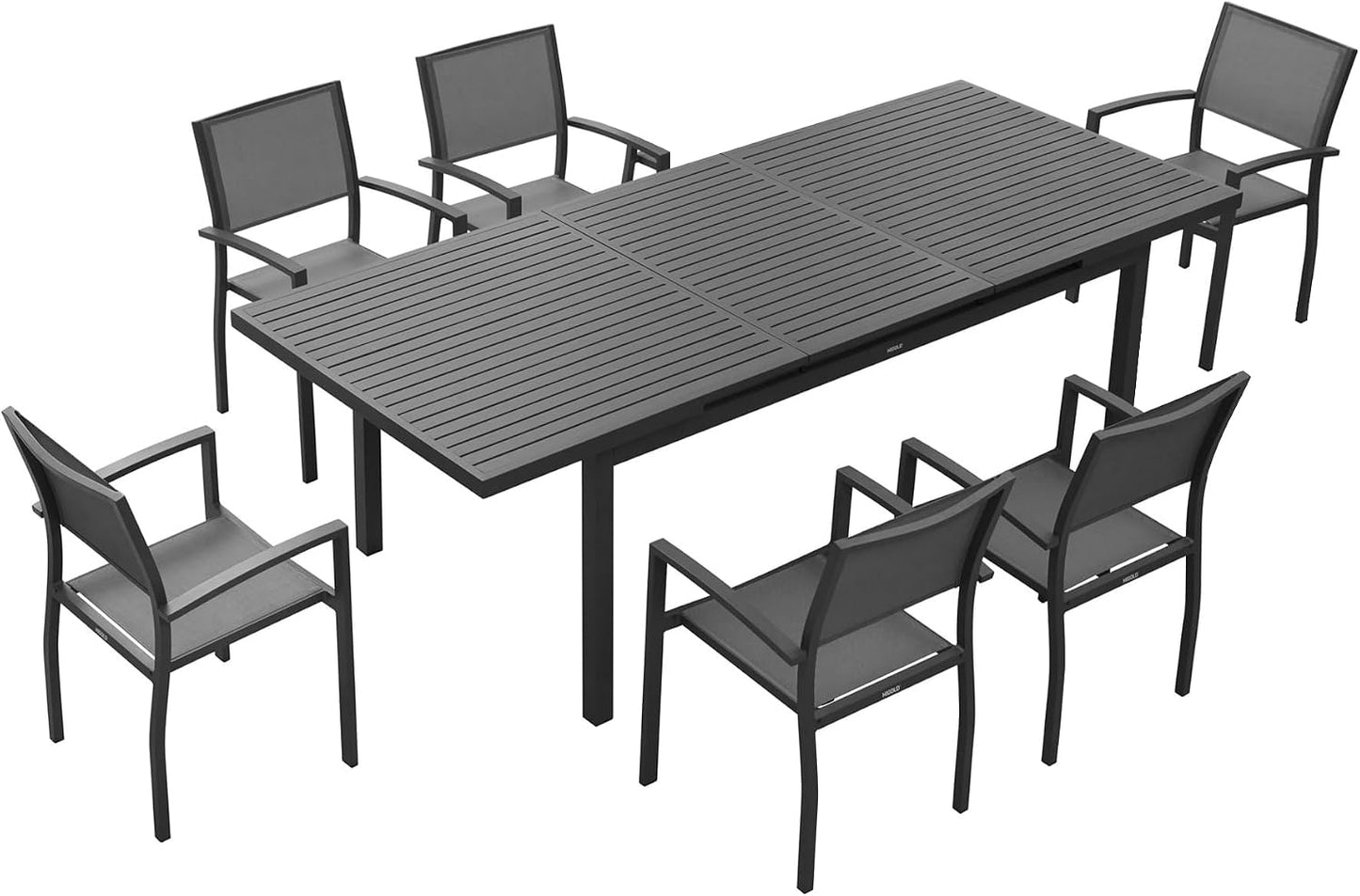 HIGOLD Heck Aluminium-Gartenmöbel-Set mit Ausziehtisch und sechs Stühlen