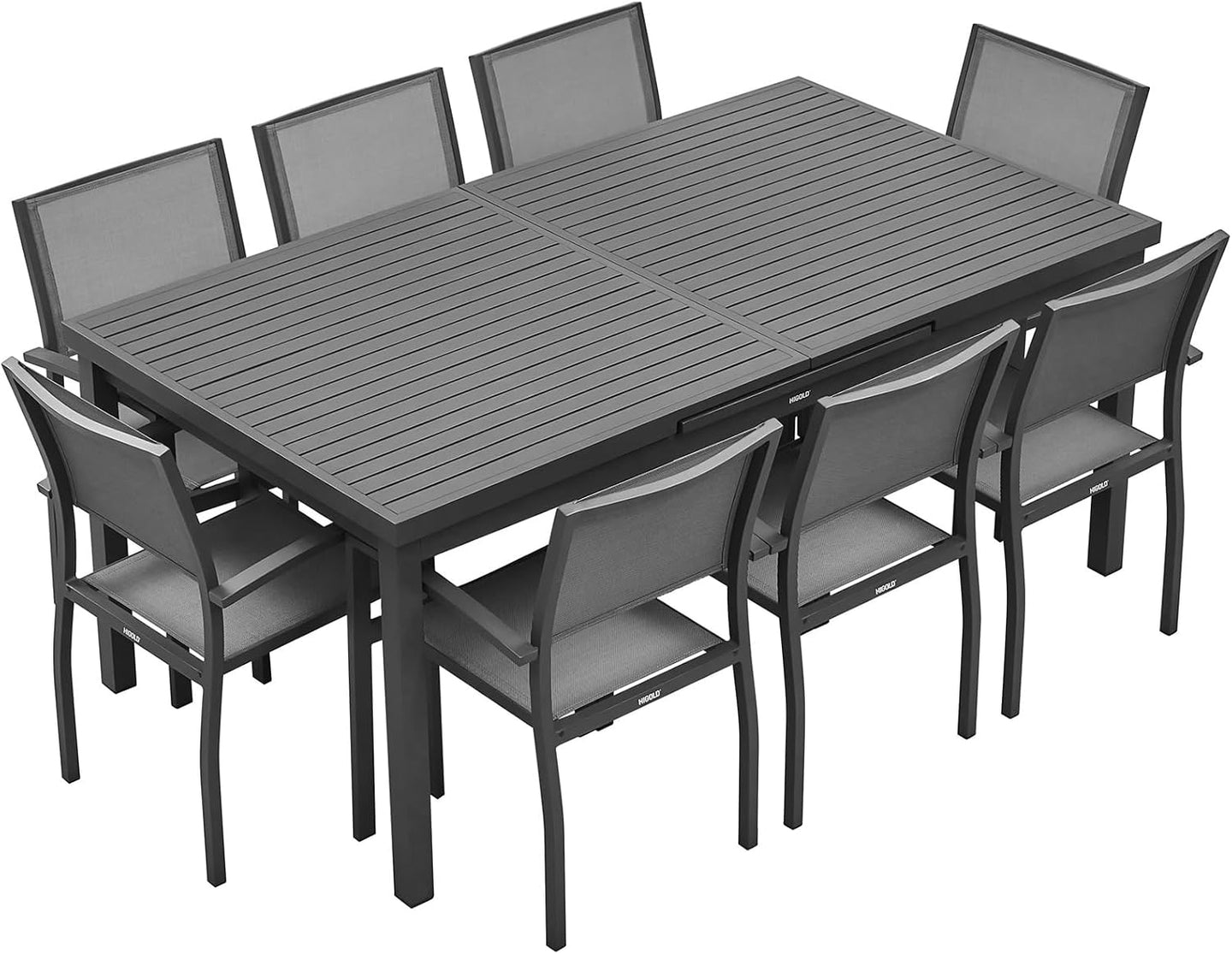 HIGOLD Heck Aluminium-Gartenmöbel-Set mit Ausziehtisch und acht Stühlen
