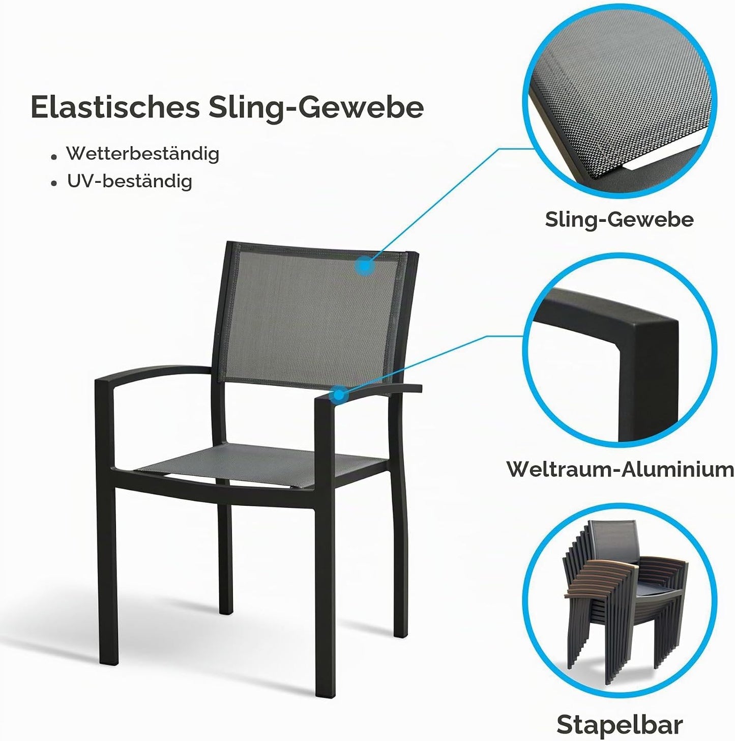 HIGOLD Heck Textilene-Gartenstuhl mit Aluminiumrahmen