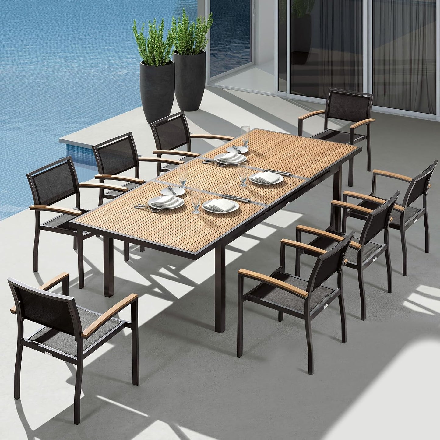 HIGOLD Heck Gartenmöbel-Set für 8 Personen mit Teak-Ausziehtisch