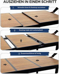 Ausziehfunktion des HIGOLD Heck Teak-Gartentisches in drei Schritten